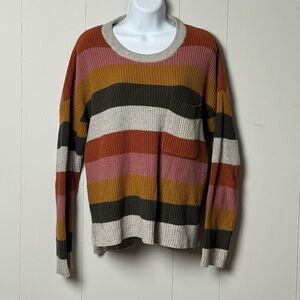 Madewell Women's Cotton Blend Crewneck Sweater in Multicolor Stripes Size M